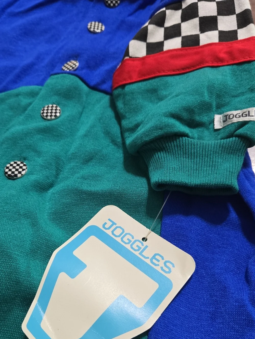 Vintage Joggles Blue & Green Racing One-Piece Romper Sz12m